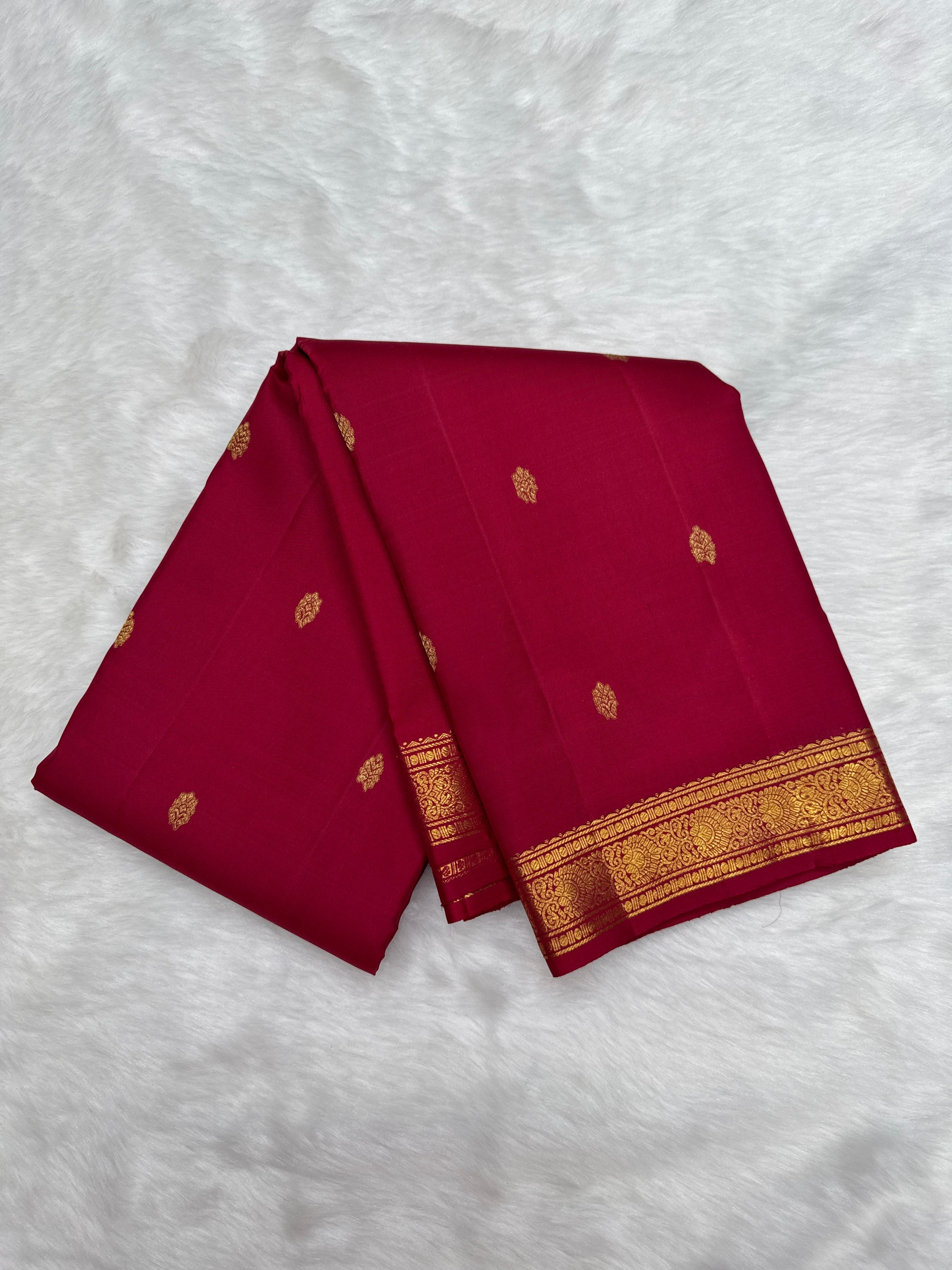 Crimson Red Vintage Kanjeevaram Silk Saree with Small Traditional Zari Border