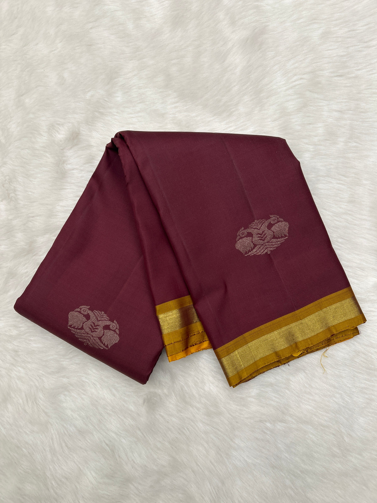 Wine Maroon Vintage Kanjeevaram Saree with Gandabrunda Motif & Small Border