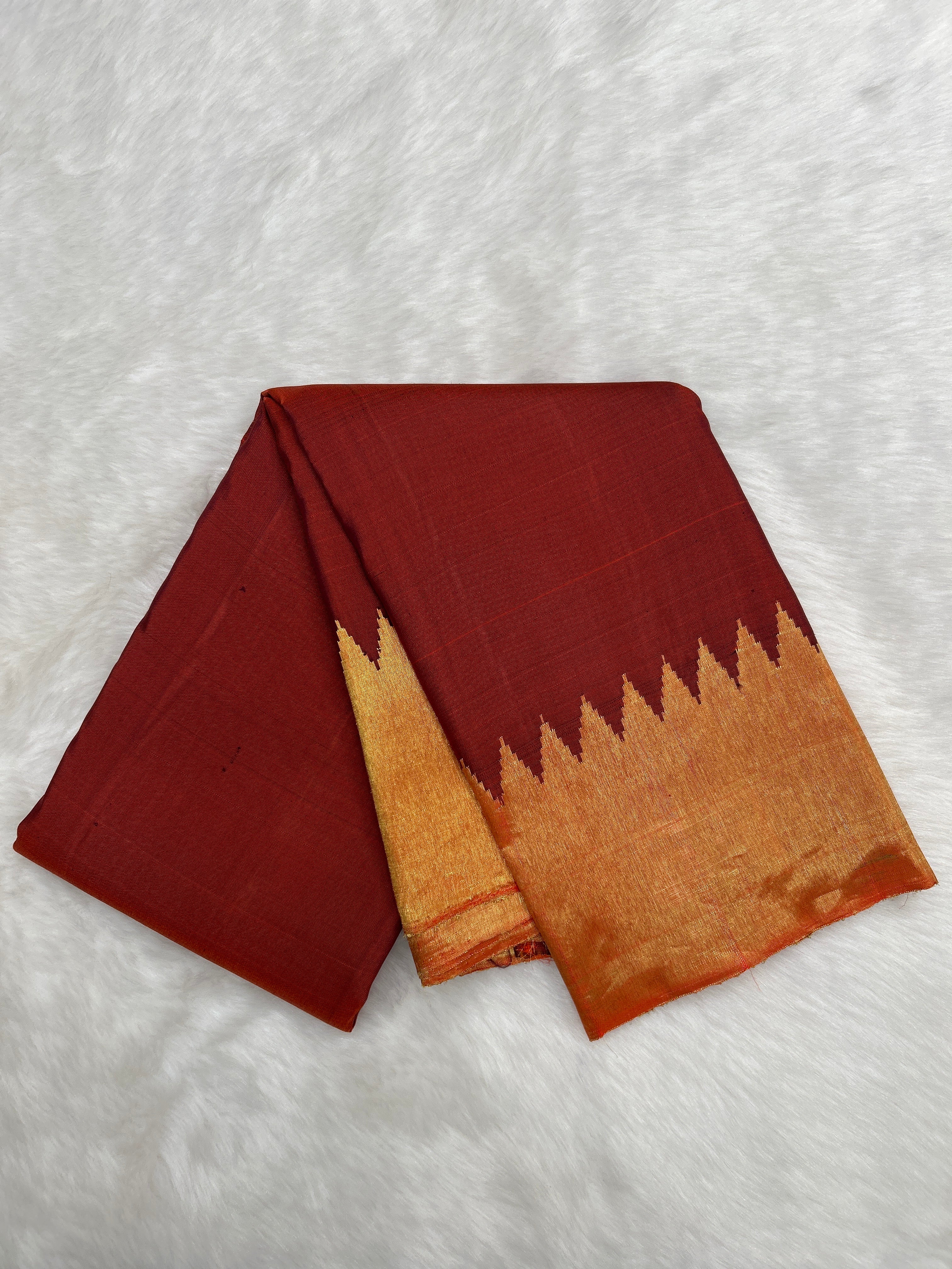 Brick Red Vintage Temple Border Kanjeevaram Saree