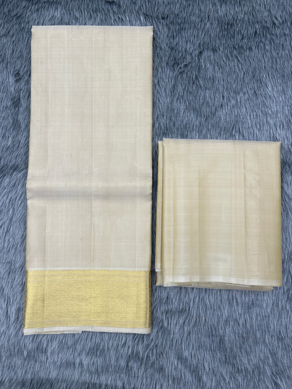 Wheatish Gold Handloom Dhoti,Kanduva & Shirt/Kurta piece (3 pc Set)