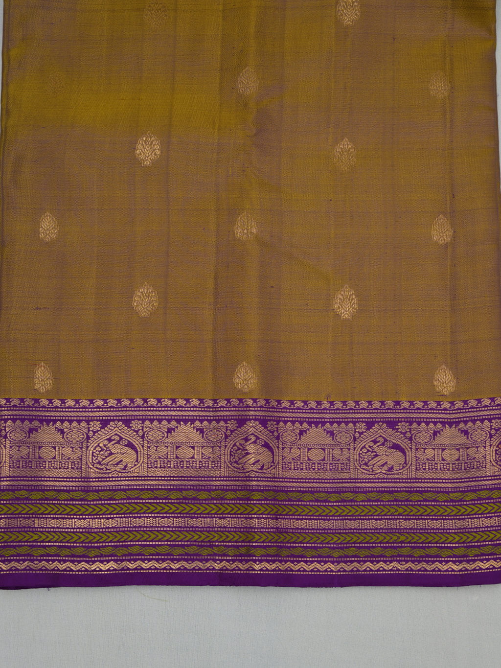 Dual Tone Vintage Kanjeevaram silk saree with Olive Meena Border