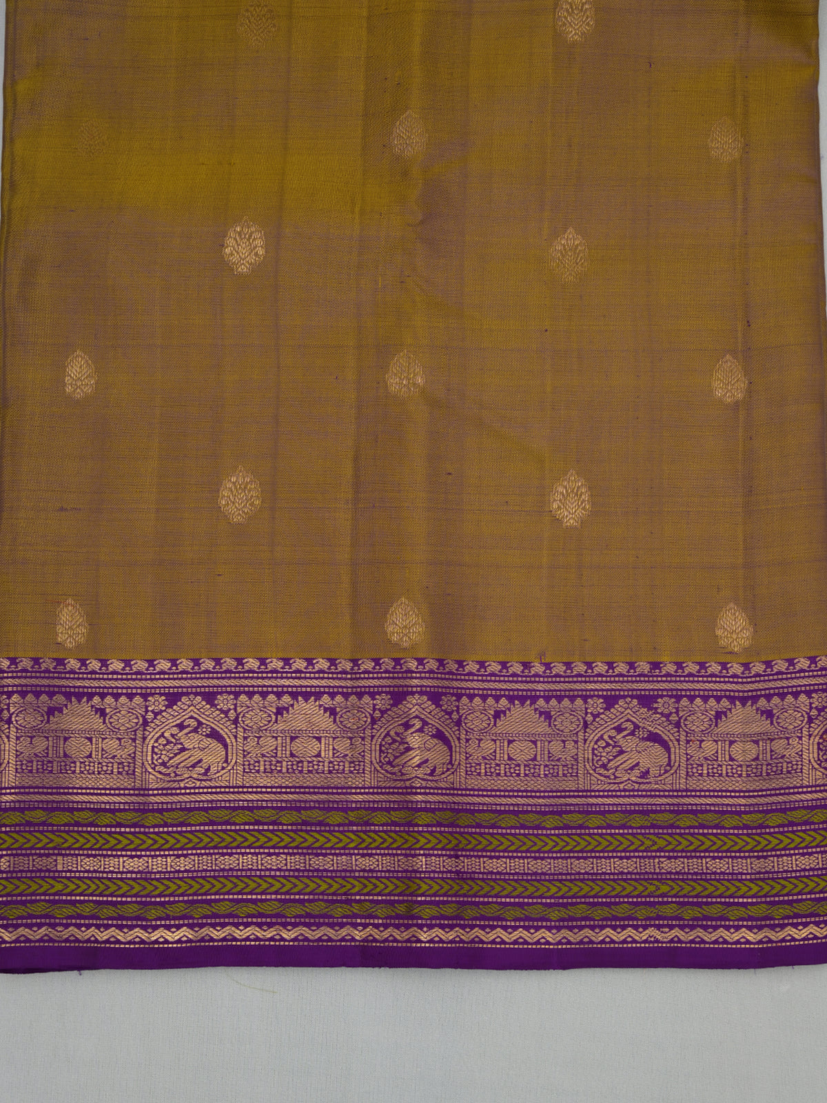 Dual Tone Vintage Kanjeevaram silk saree with Olive Meena Border