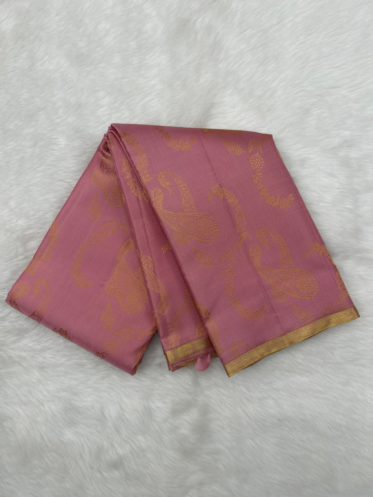Dusty Pink No Zari Kanjeevaram Saree with Gold All Over Meena & Rich Pallu