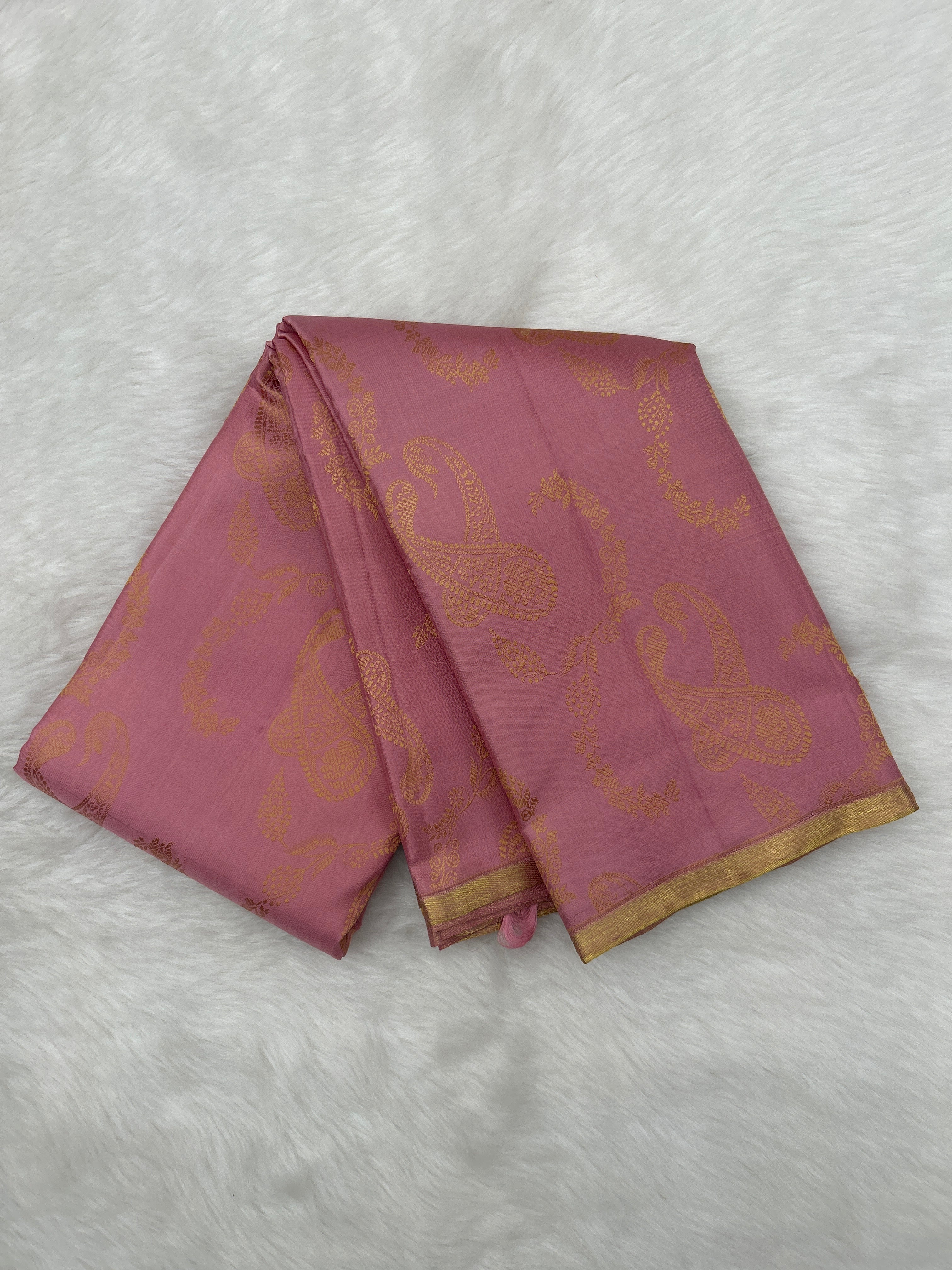 Dusty Pink No Zari Kanjeevaram Silk Saree
