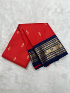Red & Blue Korvai Kanjeevaram x Paithani Fusion Saree with Oosi lines