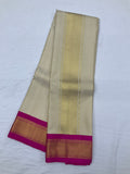 Ivory Cream and Pink Korvai Border  Dhothi & Kanduva