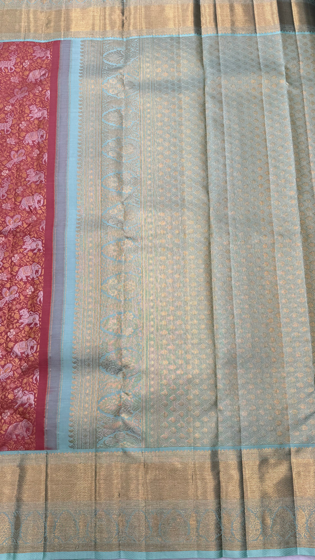 Korvai Kanjeevaram Silk Saree with traditional Vana Singaram