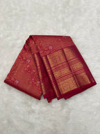 Vintage Kanjeevaram Saree with Close Oosi weaveing , Cross Kalanjali Design & Silver Zari Highlighted Flower Motifs