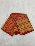 Bright Rust Kanjeevaram silk Saree with Vanam Singaram and (Varisapet / Meena) Border