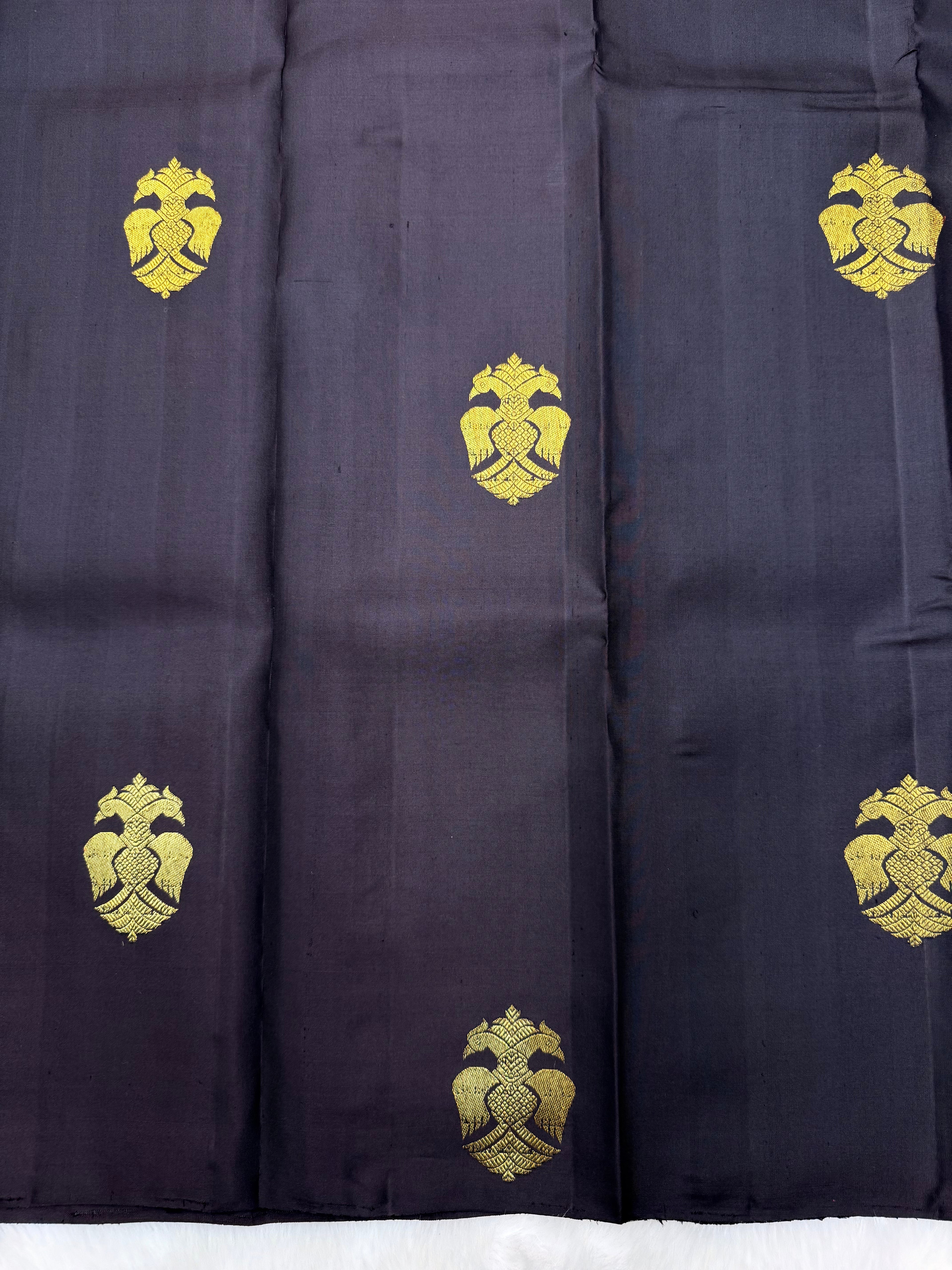 Coffee Brown Borderless kanjeevaram saree with Gandaberunda motif