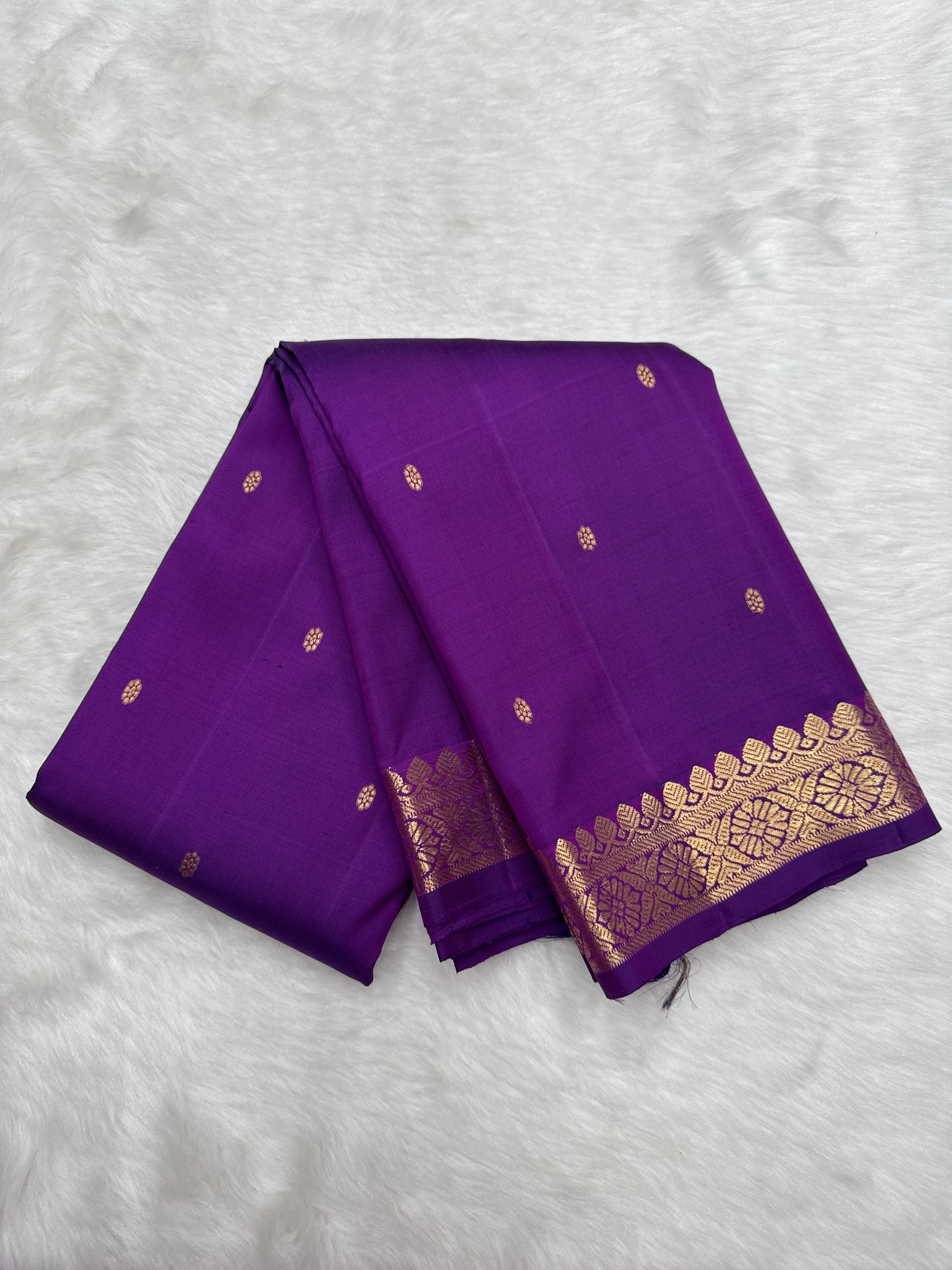Royal Purple Vintage Kanjeevaram Silk Saree with Traditional Thapet Border