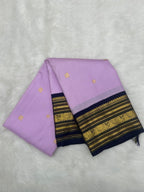 Lavender Kanjeevaram Silk Saree with Navy Blue Korvai Border