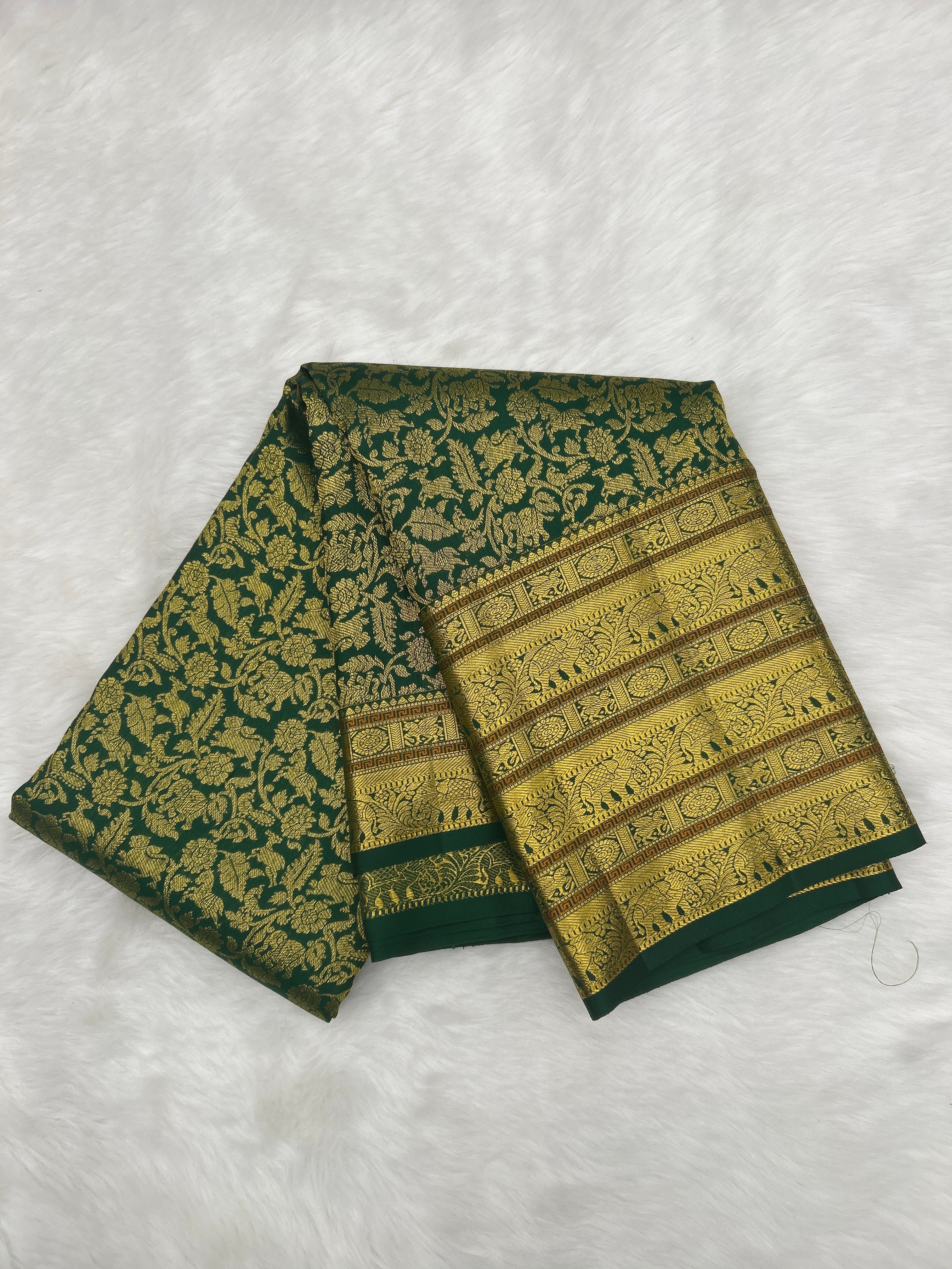Green Kanjeevaram silk Saree with Vanam Singaram and (Varisapet / Meena) Border