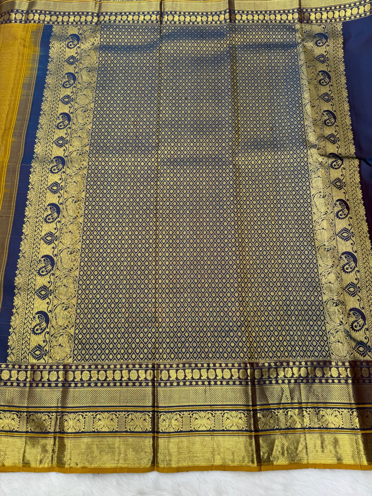 Vintage Kanjeevaram Saree with Nakshatra on body & Mustard Meena Border