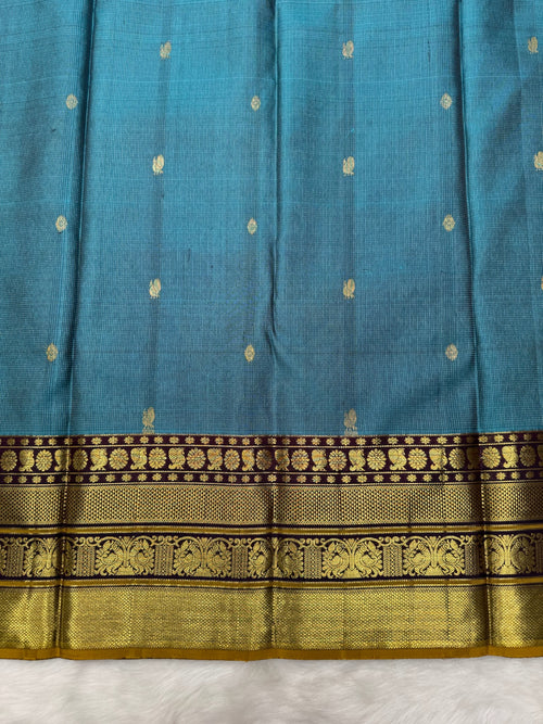 Blue Vintage Kanjeevaram Saree with Nakshatra on body & Mustard Meena Border