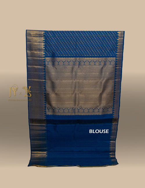 Blue Vintage Kanjeevaram Saree with Temple Border