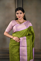 Parrot Green Korvai Vintage Kanjeevaram Saree with Lilac Border