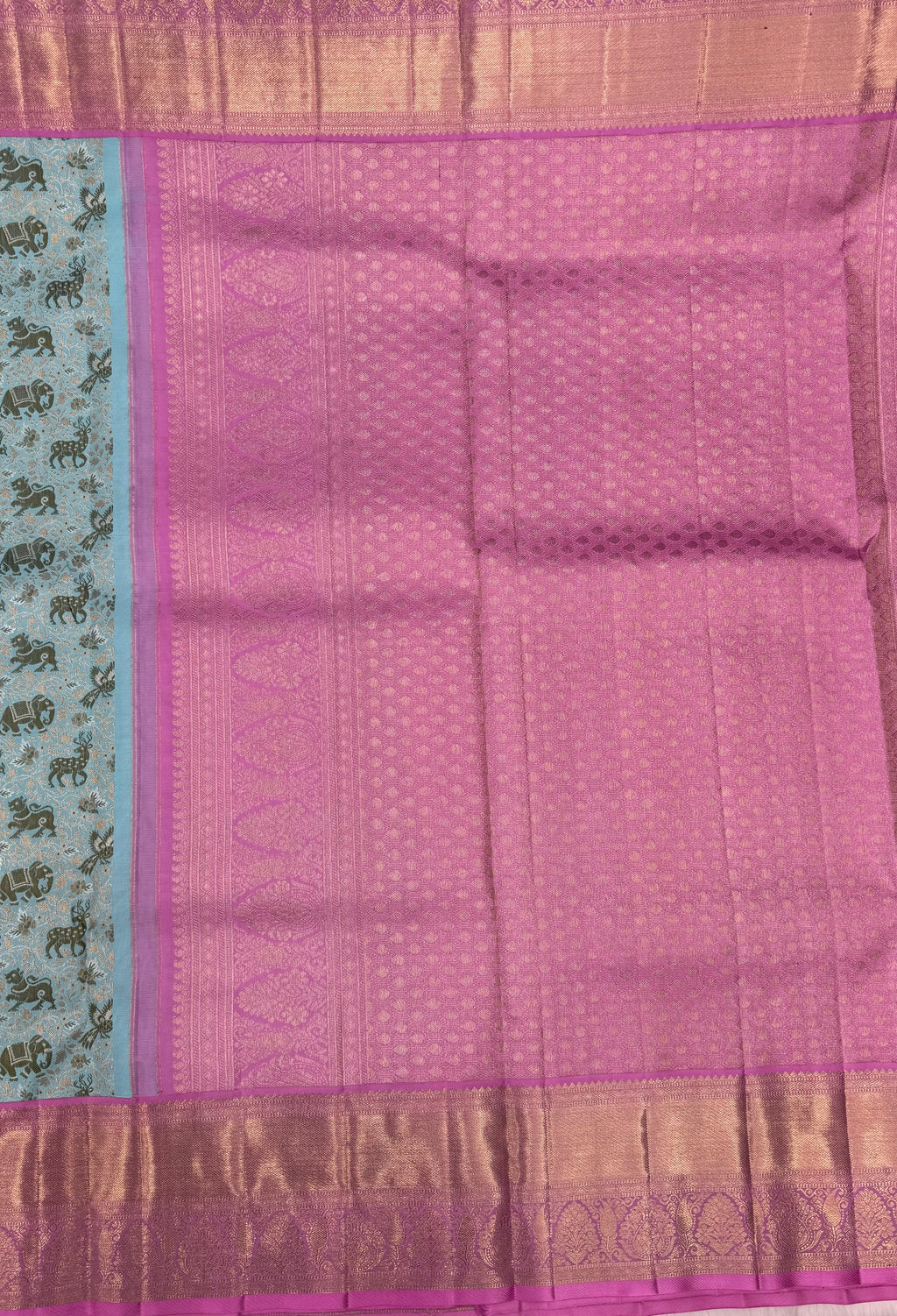 Korvai Kanjeevaram Silk Saree with traditional Vana Singaram