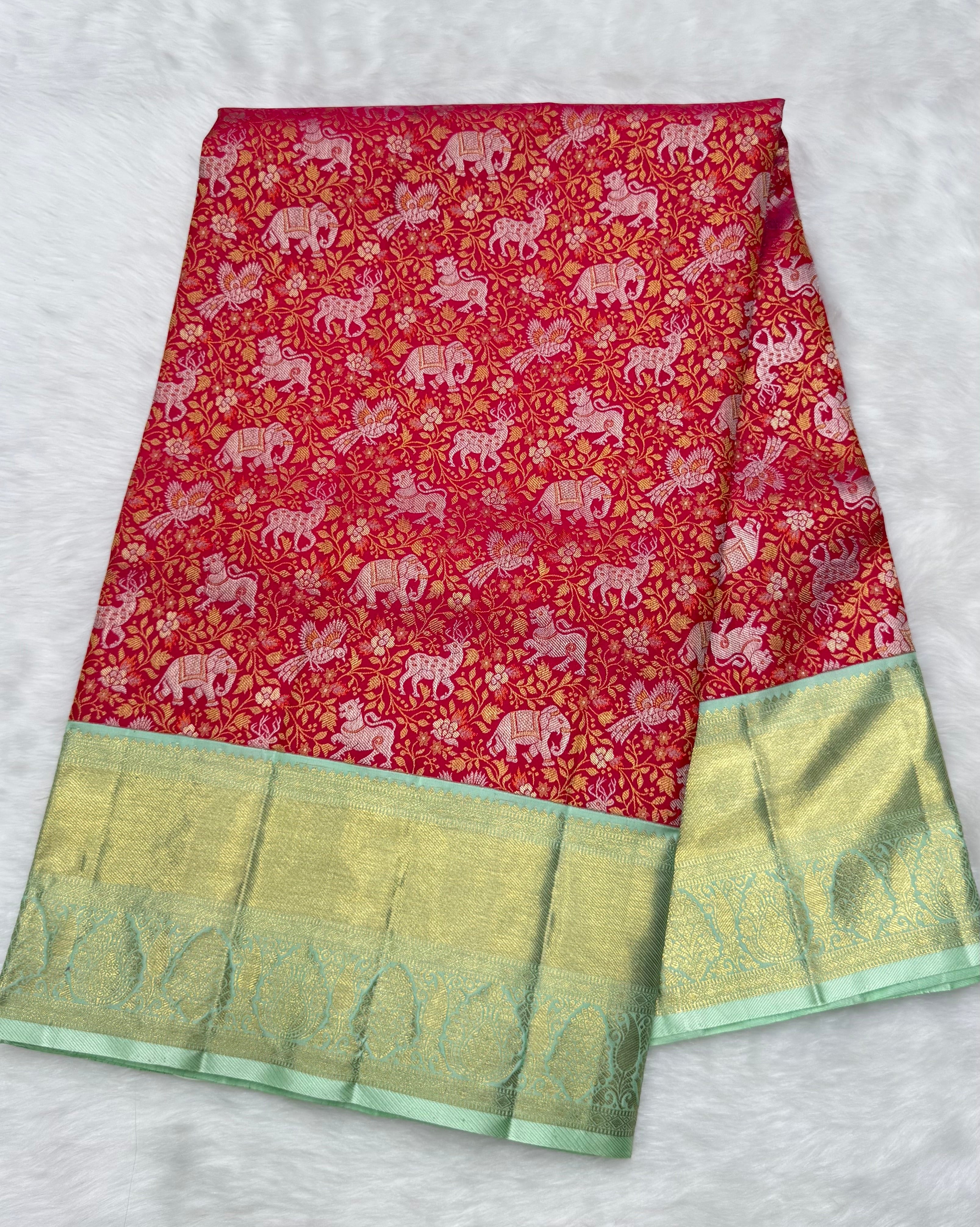 Korvai Kanjeevaram Silk Saree with traditional Vana Singaram