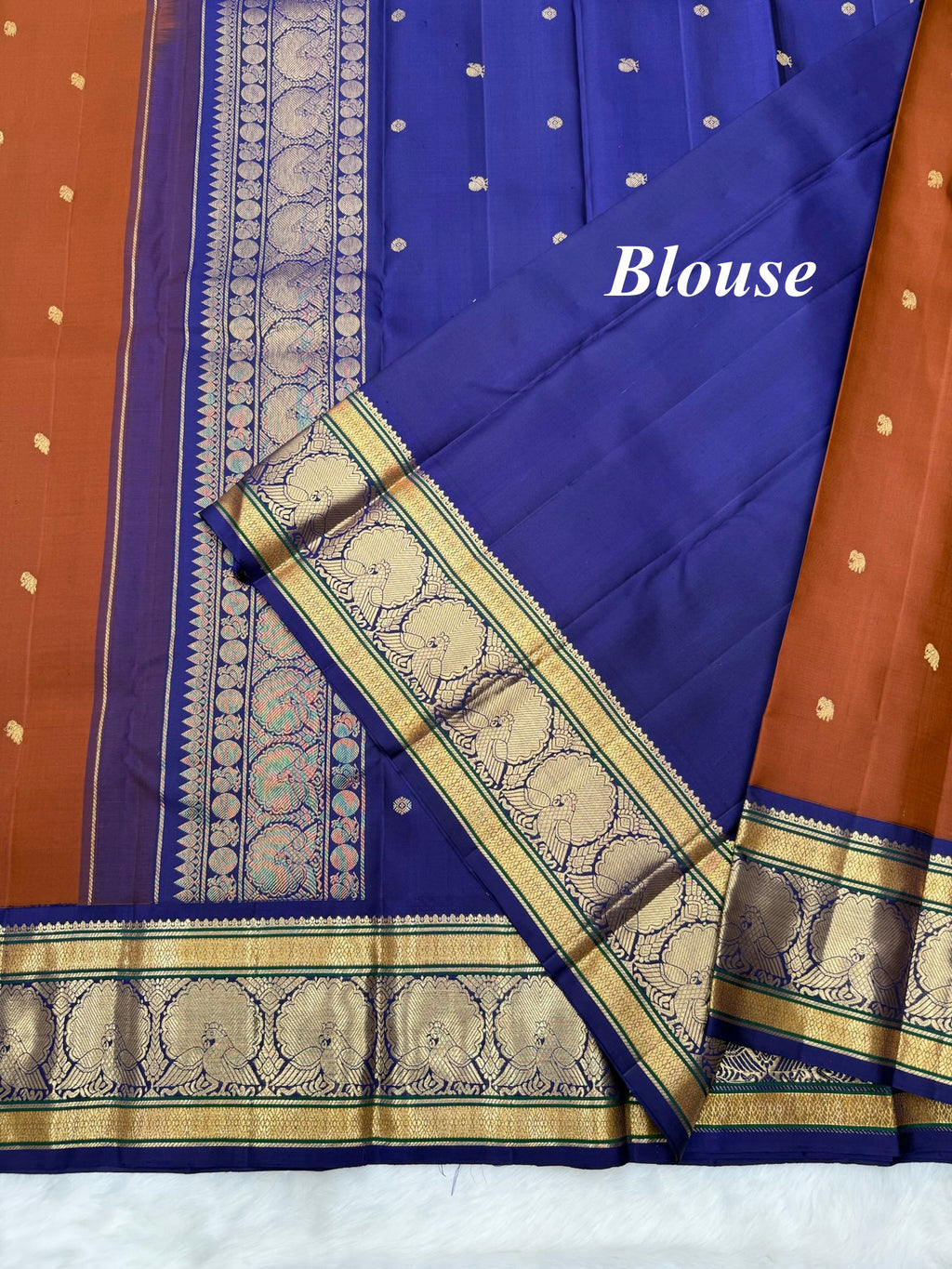 Brown with Blue Korvai Vintage Kanjeevaram Silk Saree [Recreation]