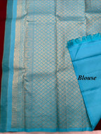 Red and Green Shot colour Borderless saree with contrast sky blue pallu & Blouse