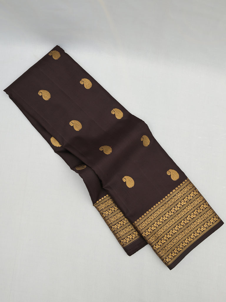 Brown Vintage Kanjeevaram Saree with Mango Motifs & Rich Border