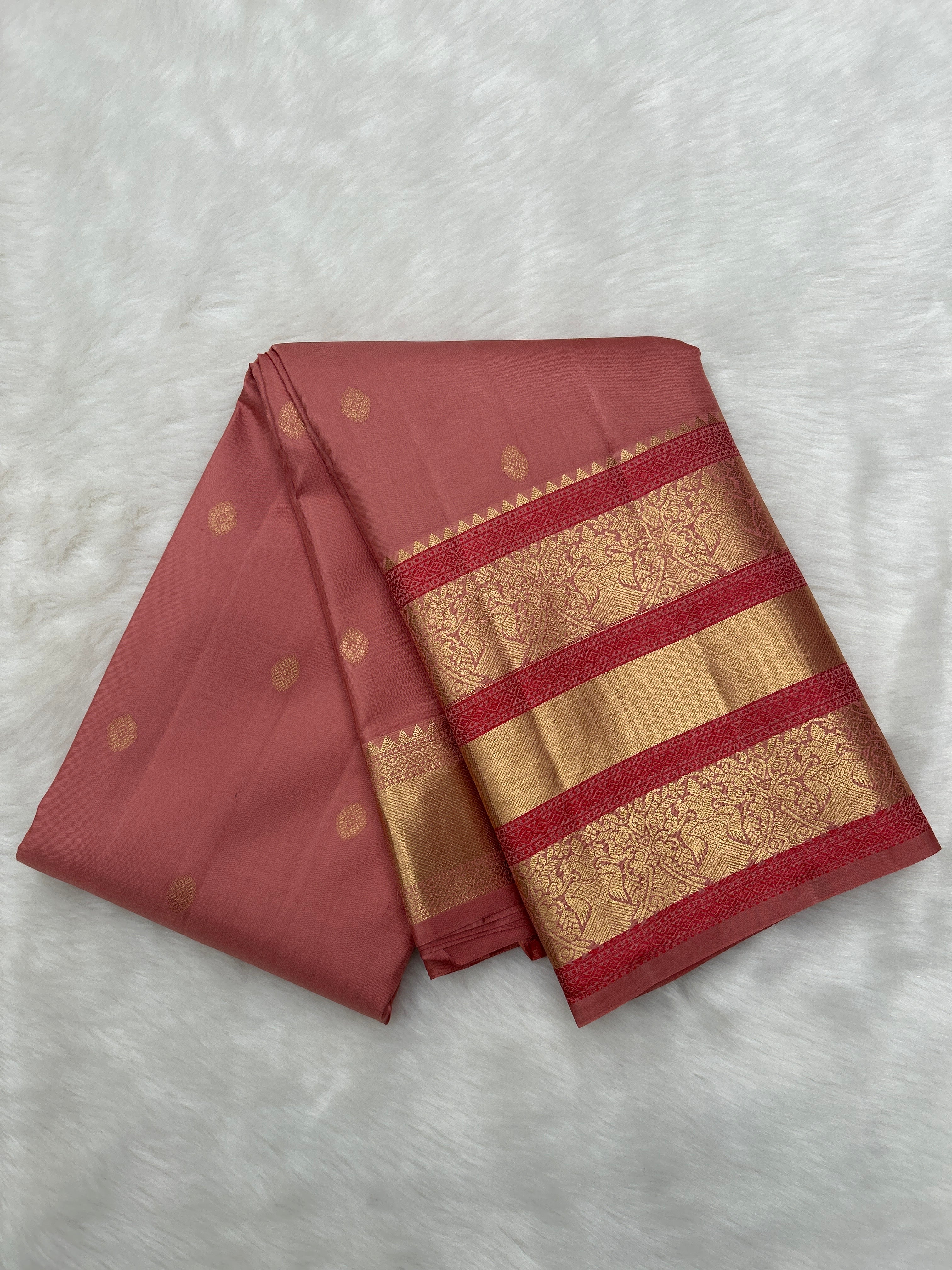 Dusty Rose pink Kanjeevaram Silk Saree with Meena border