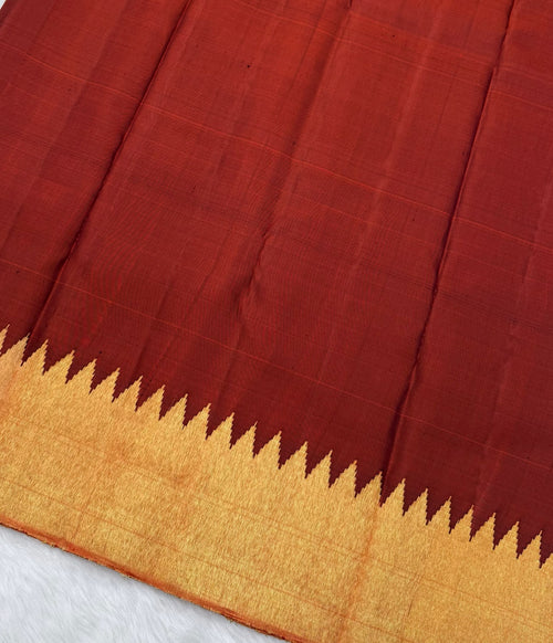 Brick Red Vintage Temple Border Kanjeevaram Saree