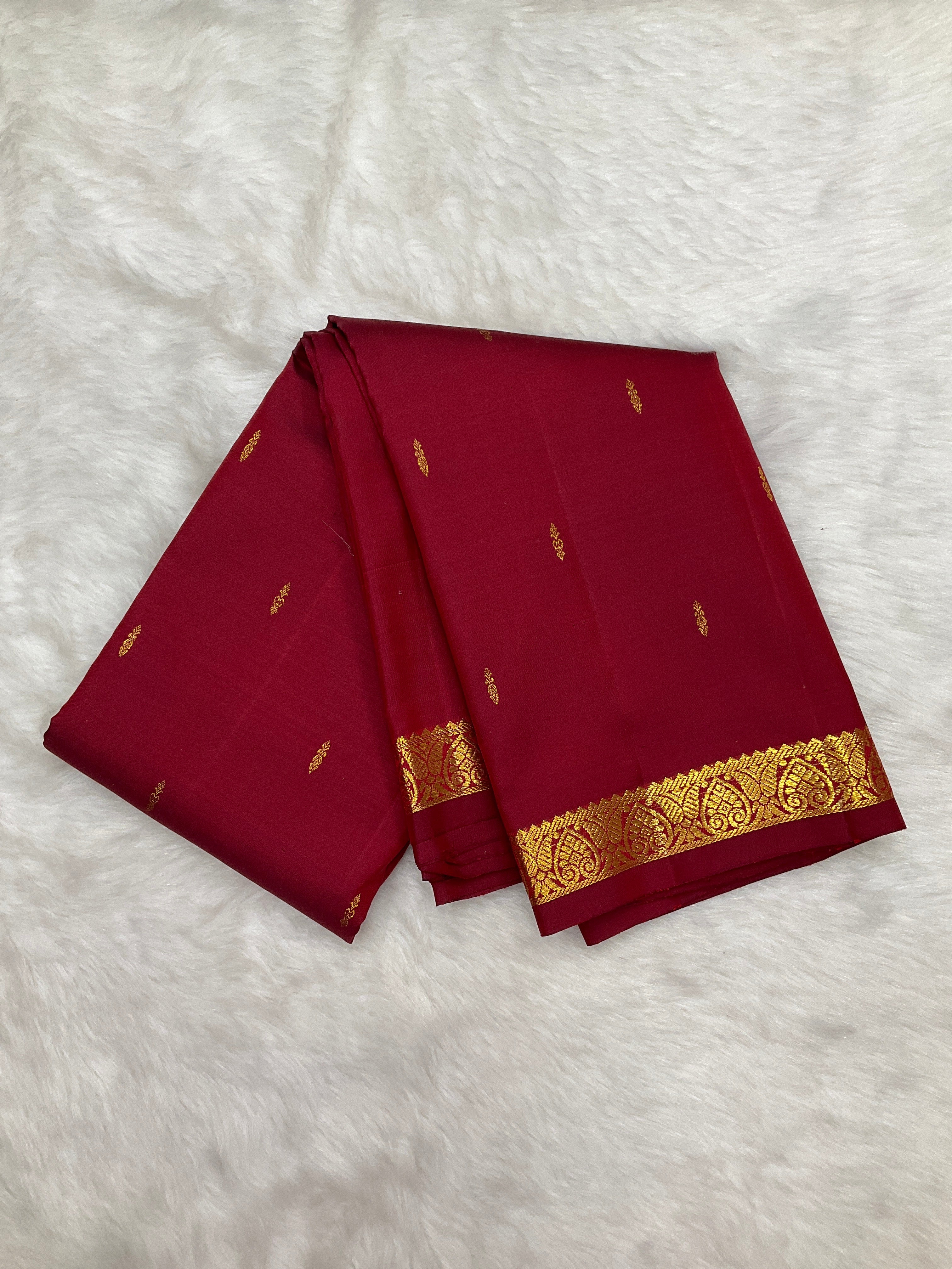 Ruby Red Vintage Kanjeevaram Silk Saree with Small Zari Border