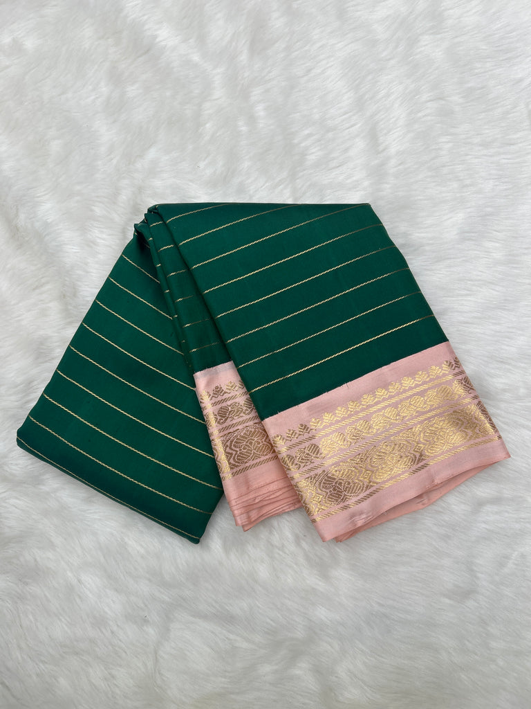 28yr Old Vintage Kanjeevaram Saree in Dark Green & Baby Pink with a Korvai Thapet Border [Recreation]