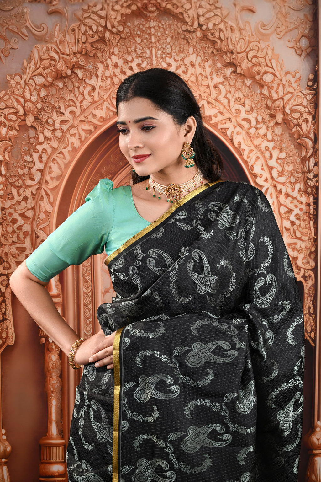 No Zari Black Kanjeevaram silk saree