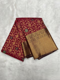 Maroon Kanjeevaram silk saree with Brocade and Meena buttas