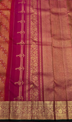 Red Kanjeevaram Saree with contrast Pink Pallu,Blouse & fine oosi,cross kalanjali design