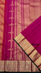 Red Kanjeevaram Saree with contrast Pink Pallu,Blouse & fine oosi,cross kalanjali design
