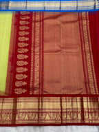 Pista Green Vintage Ganga - Jamuna Kanjeevaram Saree with Temple Kuttu Maroon & Ananda Blue Border