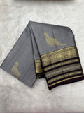 Grey lightweight Kanjeevaram Silk Saree with Varisapet / Meena Border