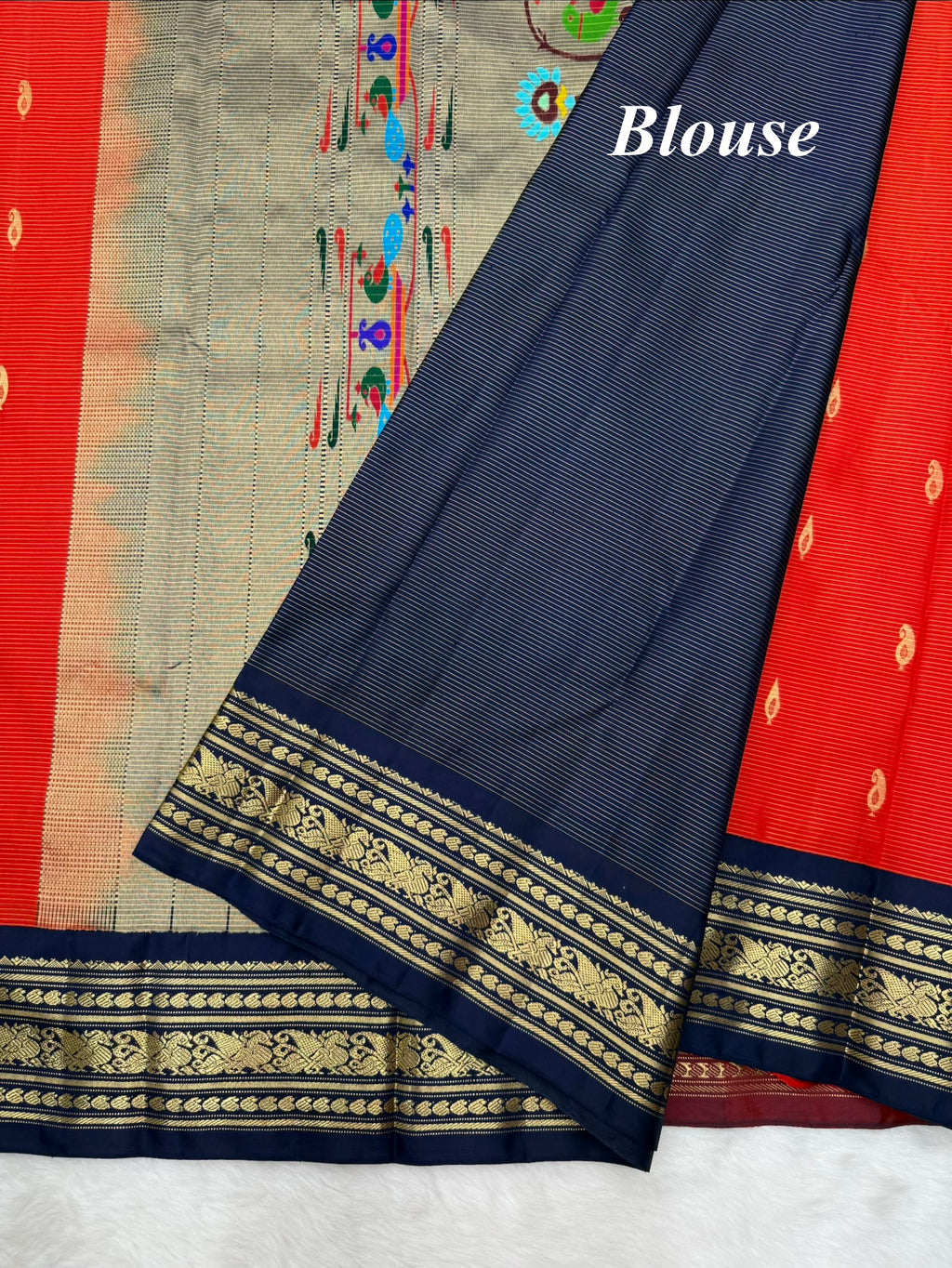 Red & Blue Korvai Kanjeevaram x Paithani Fusion Saree with Oosi lines