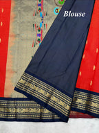 Red & Blue Korvai Kanjeevaram x Paithani Fusion Saree with Oosi lines
