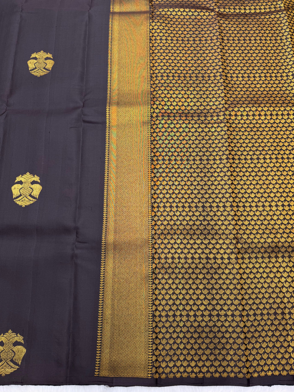 Coffee Brown Borderless kanjeevaram saree with Gandaberunda motif