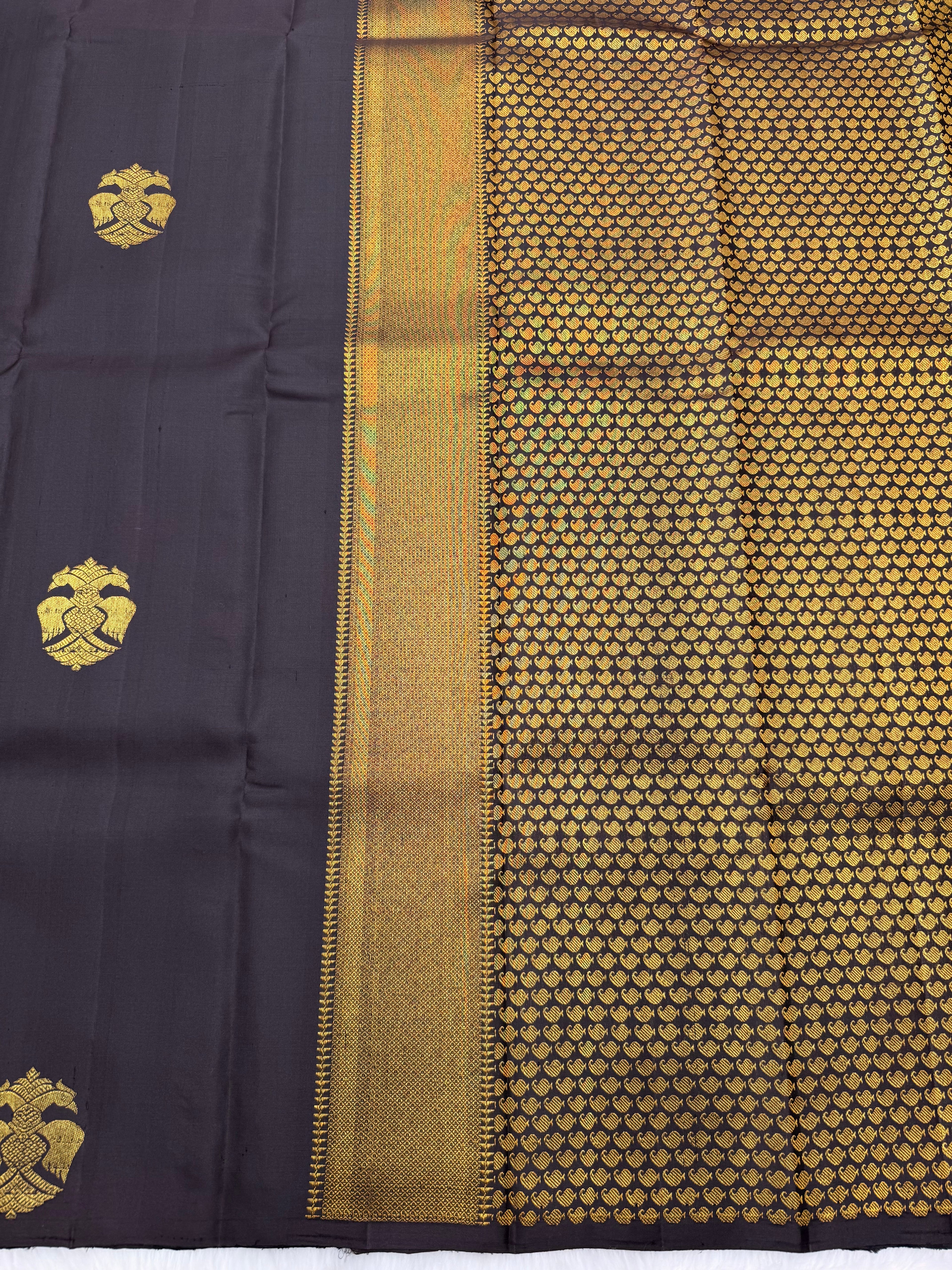 Coffee Brown Borderless kanjeevaram saree with Gandaberunda motif