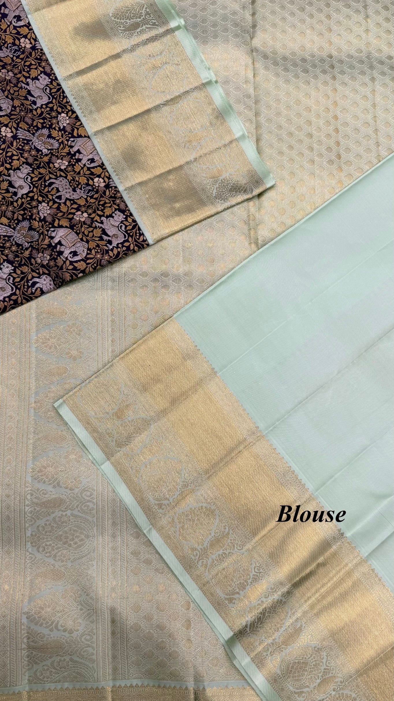 Korvai Kanjeevaram Silk Saree with traditional Vana Singaram