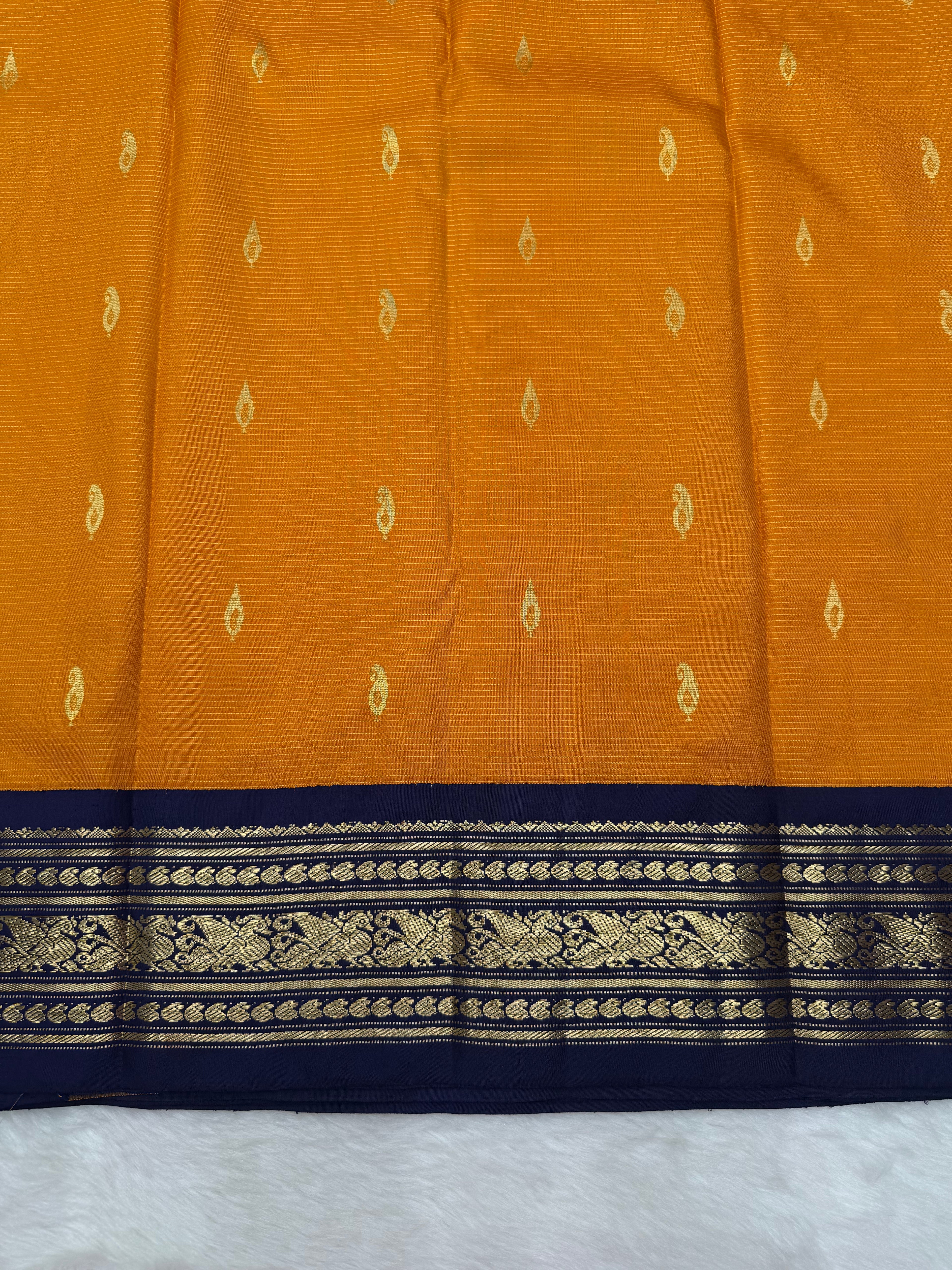 Orange & Blue Korvai Kanjeevaram x Paithani Fusion Saree with Oosi lines