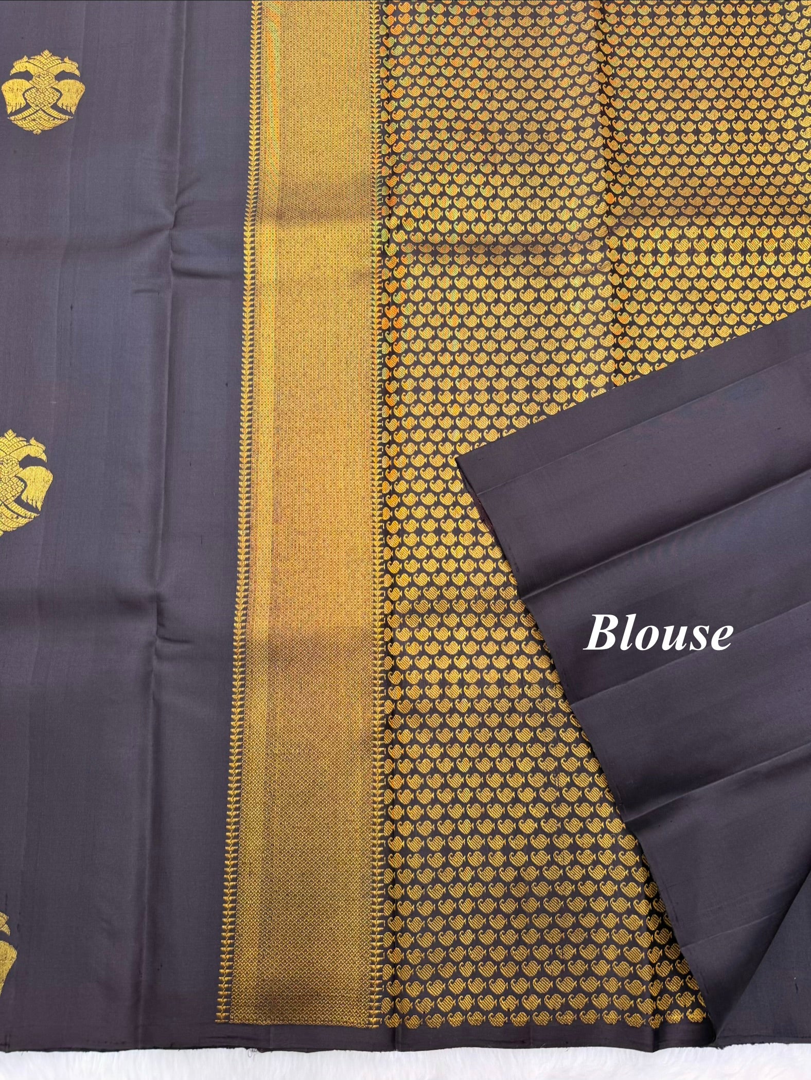 Coffee Brown Borderless kanjeevaram saree with Gandaberunda motif