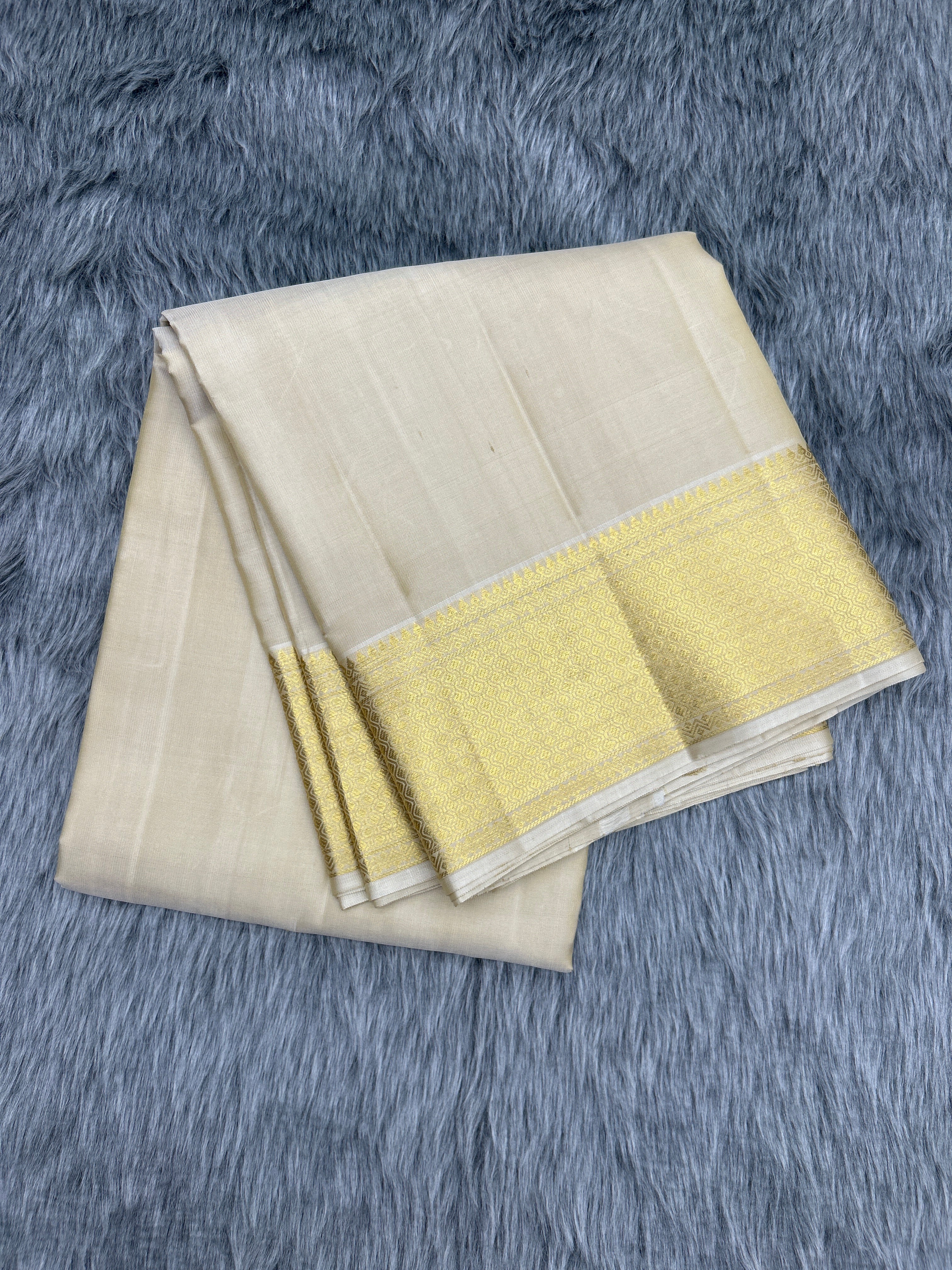 Wheatish Gold Handloom Dhoti,Kanduva & Shirt/Kurta piece (3 pc Set)
