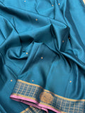 Metallic Blue Vintage Kanjeevaram Saree with a Checks Border & Lavender Edge Border