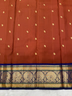 Brown with Blue Korvai Vintage Kanjeevaram Silk Saree [Recreation]