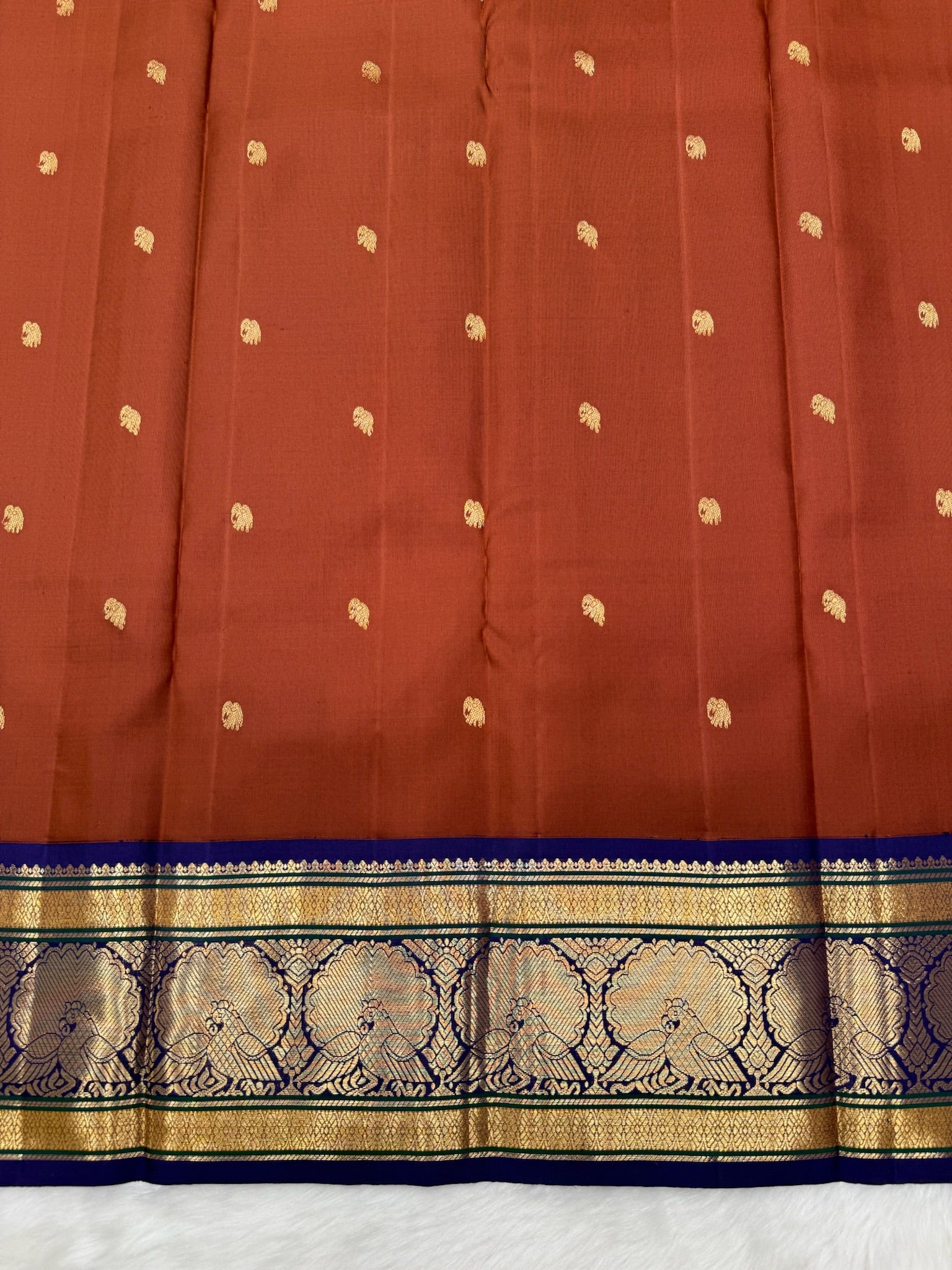 Brown with Blue Korvai Vintage Kanjeevaram Silk Saree [Recreation]