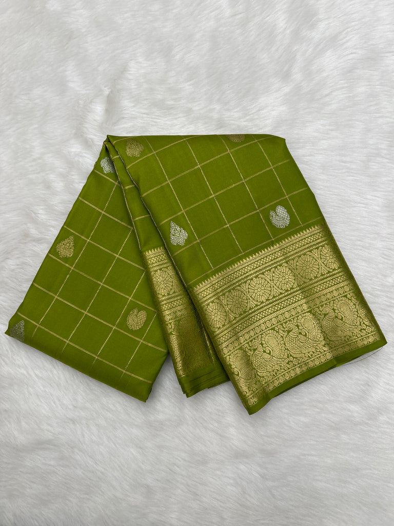 Green Classic Big Checks Vintage Kanjeevaram Saree