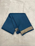 Teal Blue Vintage Kanjeevaram Silk Saree with Nakshatra like Zari Dots on Body