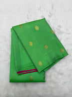 Parrot green borderless Kanjeevaram Saree with contrast Hot Pink pallu & blouse